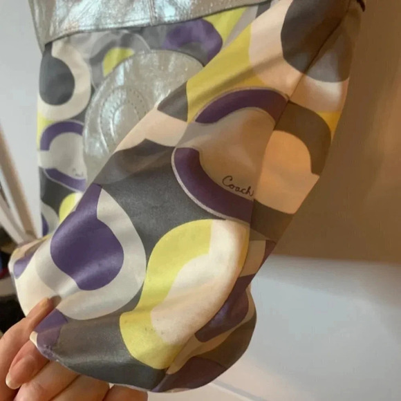 COACH 14970 Julia Op Art  Signature Lilac Silver Leather Shoulder Tote Bag - Picture 7 of 13